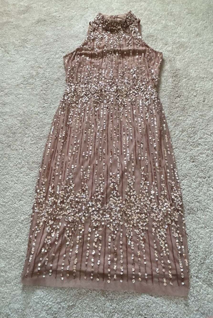 Adrianna Papell Sequin Beaded High Neck Cocktail Dress Size 2 - Picture 5 of 7